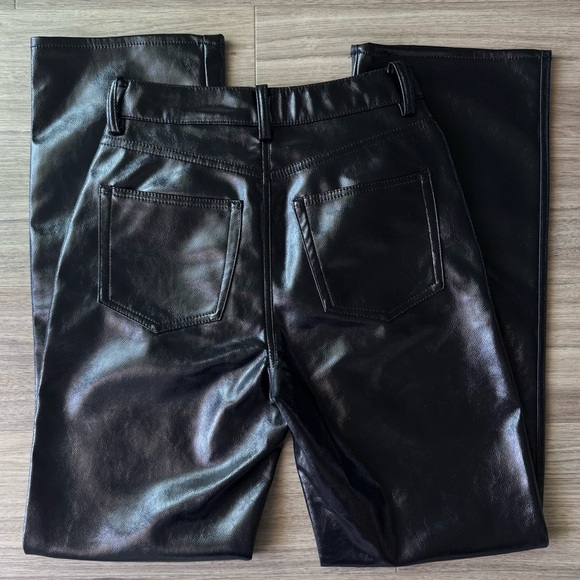 H&M Black Faux Leather Coated Straight Leg Trousers Pants Size 4 - Picture 2 of 6